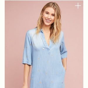 Cloth & Stone Gold-Dotted Chambray Dress